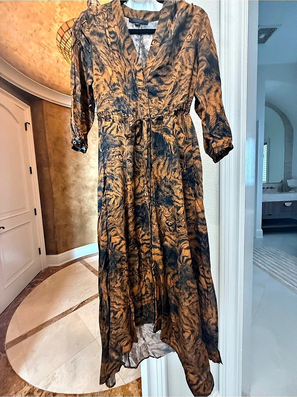 AllSaints Tiger Print Long Sleeve Maxi Dress Brown Black Size US Size 2